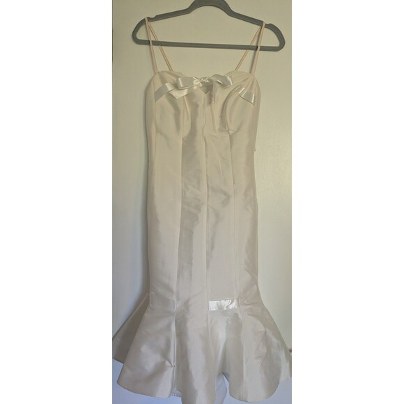Suzanne Ermann White Wedding Dress Midi Silk Blend 40 US8 - Picture 1 of 12